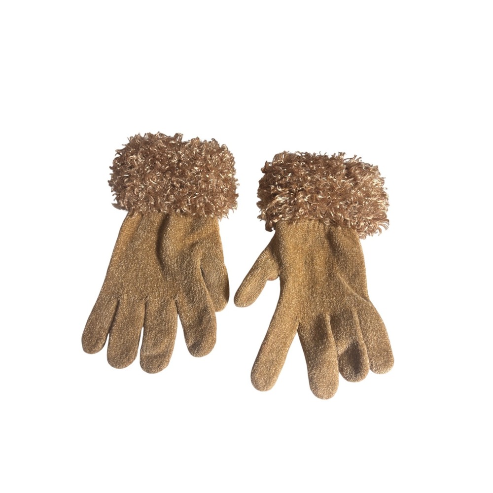 Cejon Womens Knit Gloves OS Gold Metallic Faux Fur Trim Glam Y2K Winter
